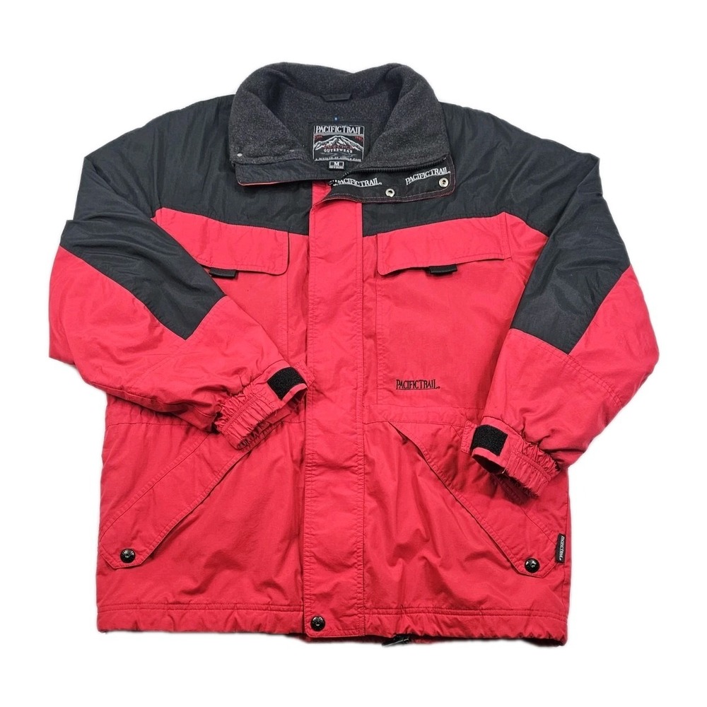 VTG Pacific Trail Jacket Red Black Colorblock Mens M Full Zip Jacket Zip Pockets
